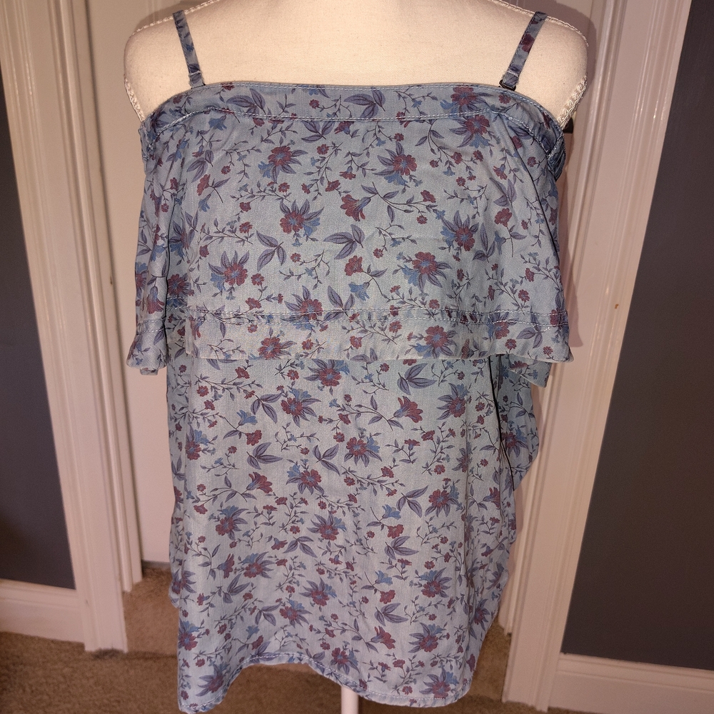 Women’s Light Blue Floral Off-Shoulder Cami‎ Top Extra Small Boutique